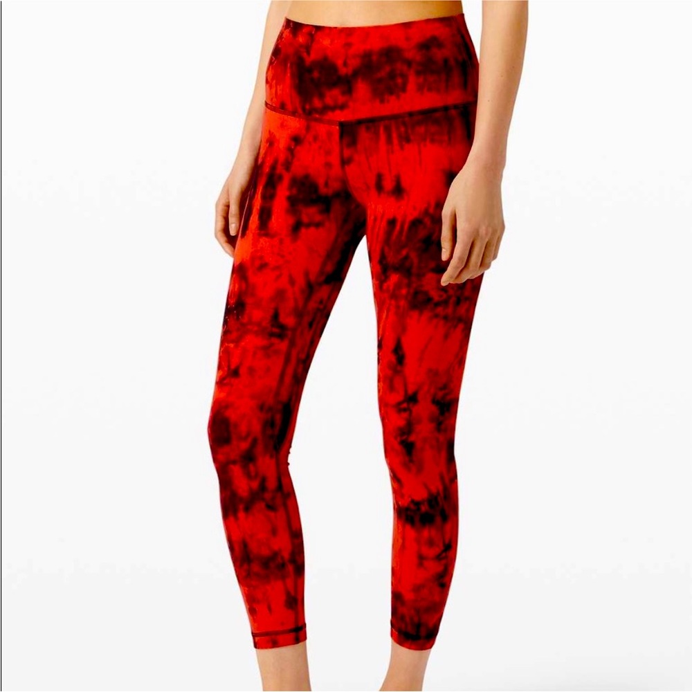 Lululemon Legging High-Rise Tight 25"  Tie Dye Carnation Red Black Size 24